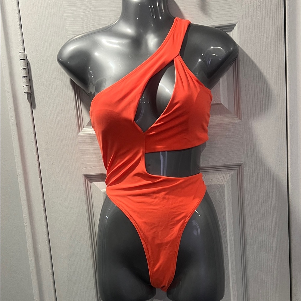 Orange One-Shoulder Cutout Swimsuit